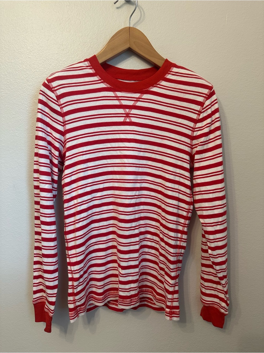 Pact Red & White Striped Long-Sleeve Crew Neck Pajama Shirt